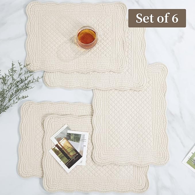 Quilted Placemats Set of 6 Washable-13x18 inches