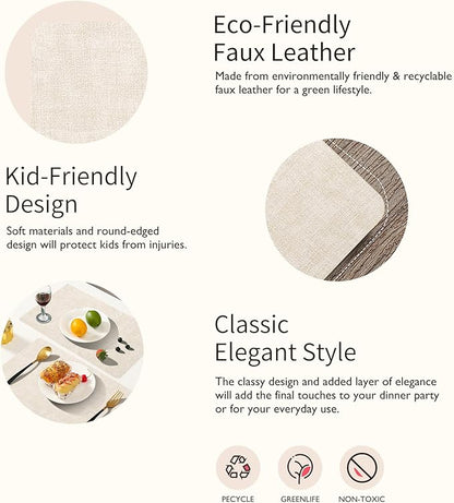 Faux Leather Placemats Set of 6 - Waterproof - Wipe Clean