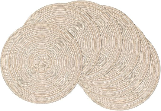 Round Braided Placemats Set of 6 Washable Cotton Polyester 15 inch