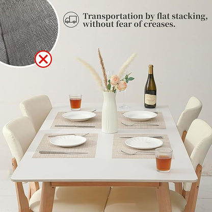 Beige Placemats Set of 4 - Heat Resistant Non-Slip Place mats for Dining Table, Washable Durable PVC Vinyl Woven Table Mats（Beige, 4）