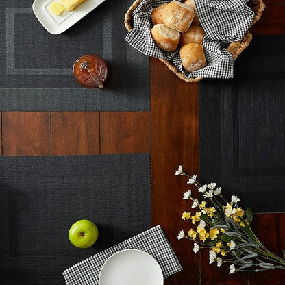 Tabletop Collection Woven Indoor/Outdoor Placemat Set 13x17.25 Black 6 Piece