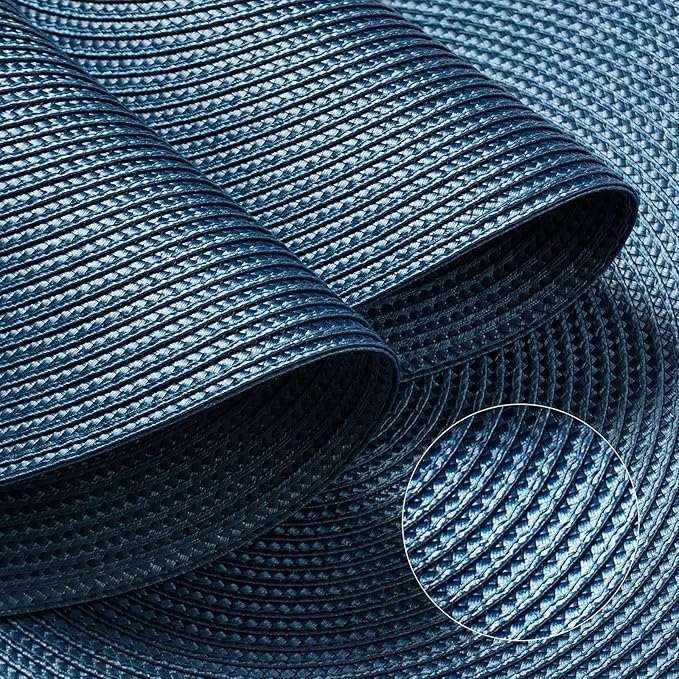 Round Braided Placemats Set of 6 Table Mats for Dining Tables Woven Washable Non-Slip Place mats 15 inch for Fall(Blue, 6pcs)