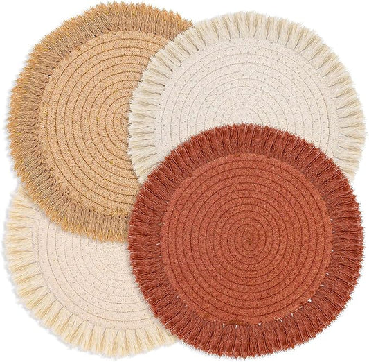 13 Inch Fall Round Cotton Placemat Set of 4 Boho