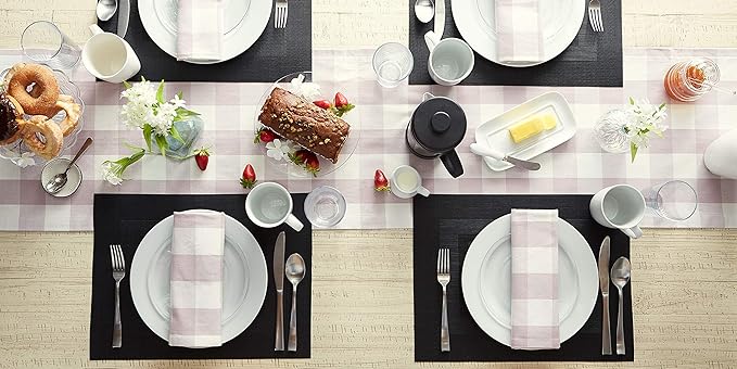 Tabletop Collection Woven Indoor/Outdoor Placemat Set 13x17.25 Black 6 Piece