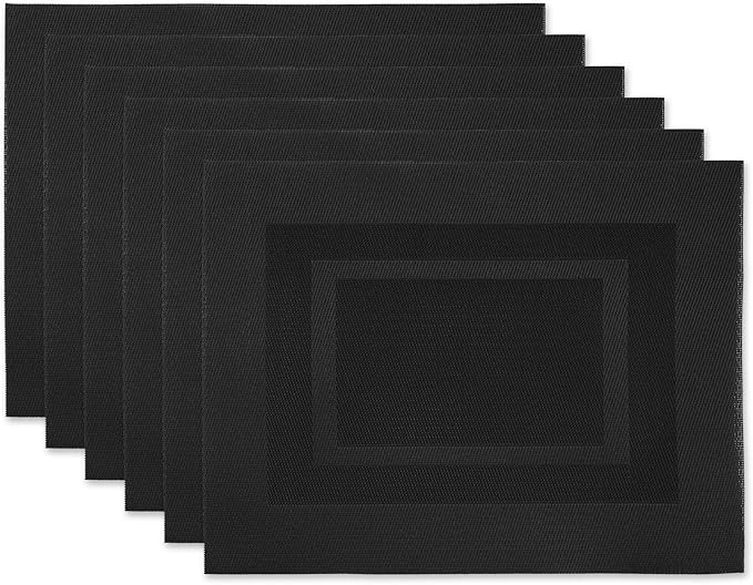 Tabletop Collection Woven Indoor/Outdoor Placemat Set 13x17.25 Black 6 Piece