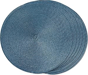 Round Braided Placemats Set of 6 Table Mats for Dining Tables Woven Washable Non-Slip Place mats 15 inch for Fall(Blue, 6pcs)