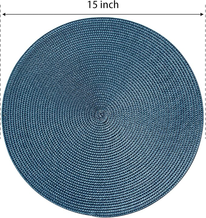 Round Braided Placemats Set of 6 Table Mats for Dining Tables Woven Washable Non-Slip Place mats 15 inch for Fall(Blue, 6pcs)