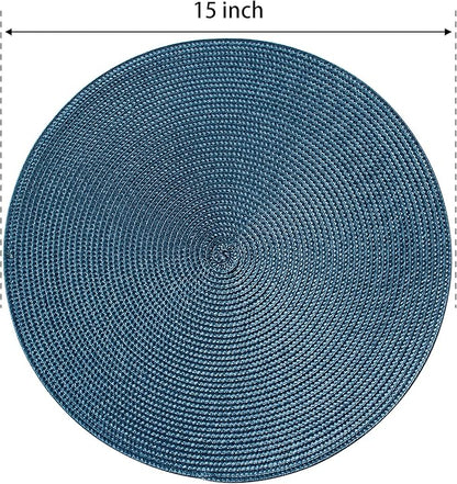 Round Braided Placemats Set of 6 Table Mats for Dining Tables Woven Washable Non-Slip Place mats 15 inch for Fall(Blue, 6pcs)